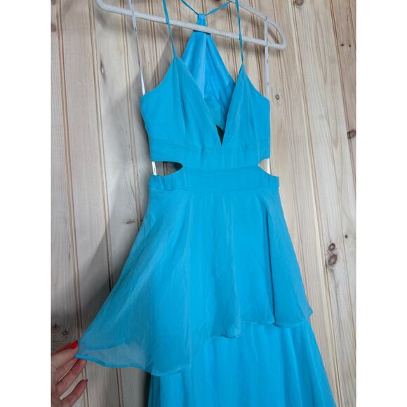 NWT Lulus Tier and Now Blue Tie-Back Tiered Maxi Dress Dance Gala Wedding Sz M - Picture 4 of 8